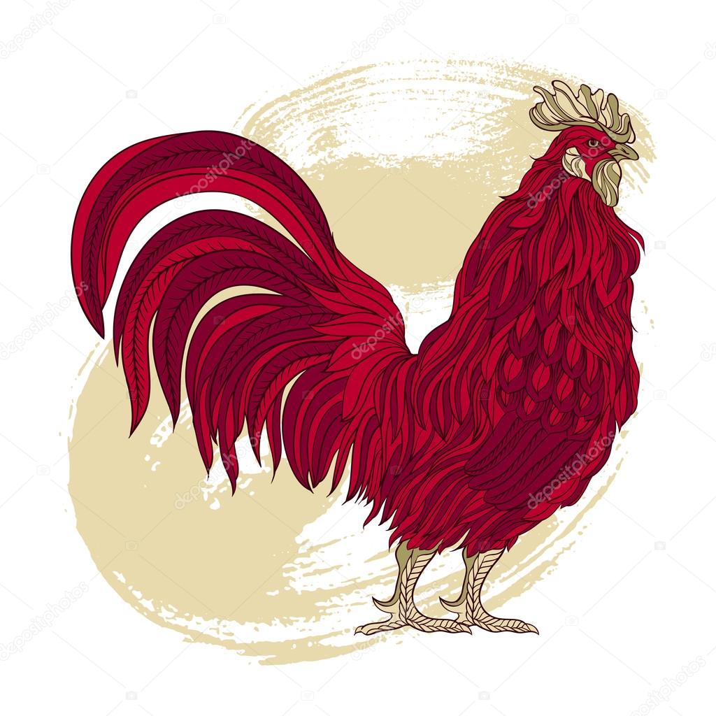 Hand drawn purple rooster in line art style. Vector illustration. Symbol of chinese new year.