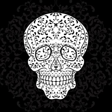 Siyah el çekilmiş şeker kafatası. Dia de los Muertos vektör çizim