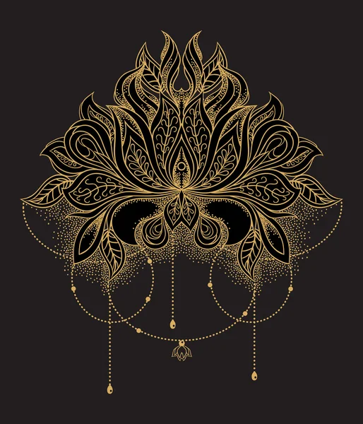 Belle fleur de lotus ornementale en or dessinée à la main. Mandala à motifs ethniques — Image vectorielle
