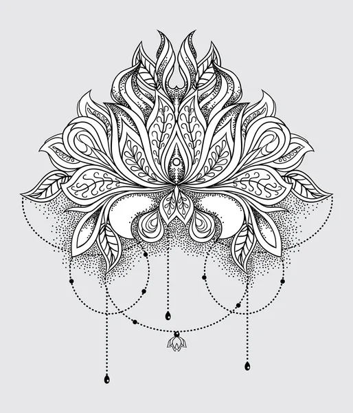 Belle fleur de lotus ornementale dessinée à la main. Mandala à motifs ethniques — Image vectorielle