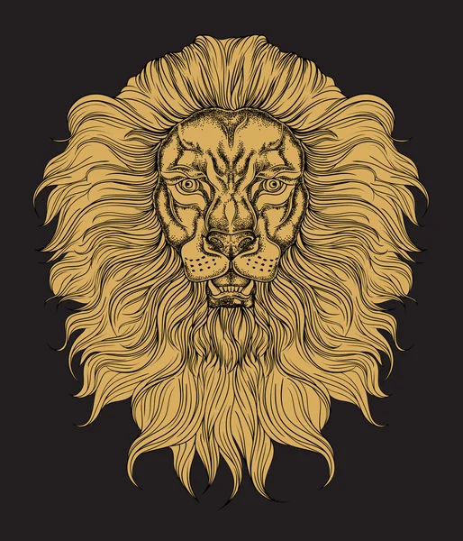 Cabeça de leão de ouro desenhada à mão em arte de linha e estilo moderno de trabalho ponto . — Vetor de Stock