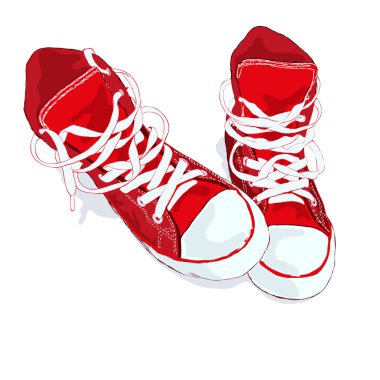 Beyaz zemin üzerine kırmızı spor ayakkabılar. Vektör çizim.