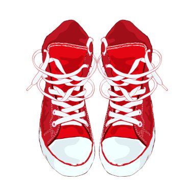 Beyaz zemin üzerine kırmızı spor ayakkabılar. Vektör çizim.