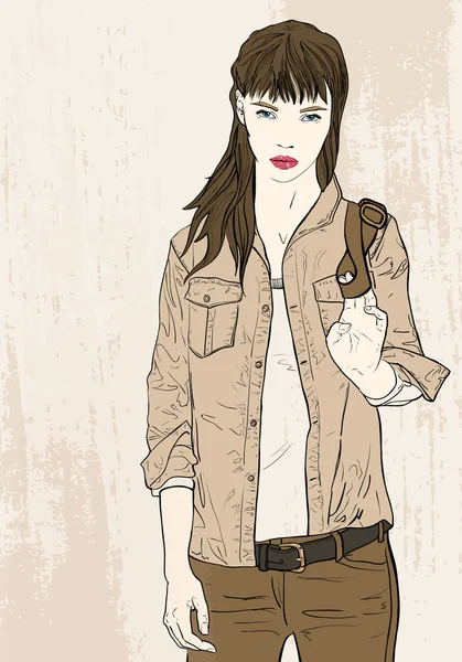 Mode fille sur fond grunge — Image vectorielle