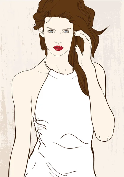 Chica de moda en vestido blanco. Ilustración vectorial — Archivo Imágenes Vectoriales