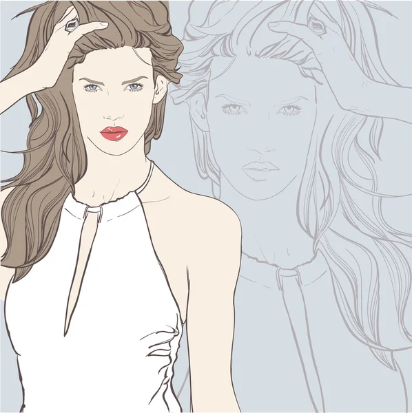 Hermosa mujer en vestido blanco. Ilustración vectorial — Archivo Imágenes Vectoriales