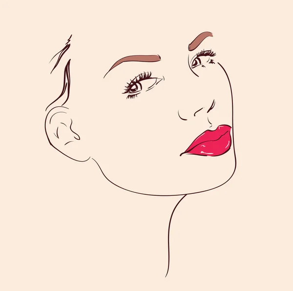 Vrouw gezicht met rode lippen. Vectorillustratie — Stockvector