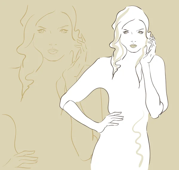 Mujer de moda en estilo de boceto. Ilustración vectorial . — Archivo Imágenes Vectoriales