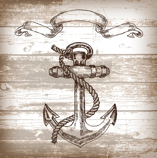 Vintage anchor on wooden background. Vector illustration — Stock Vector