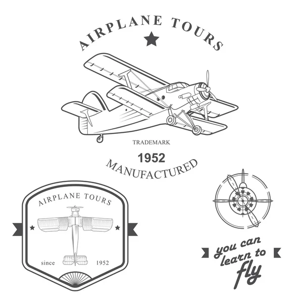 Set alter Flugzeugetiketten, Abzeichen und Designelemente — Stockvektor