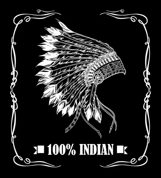 Native american indian chief huvudbonad. Whiskey etikettdesign. — Stock vektor