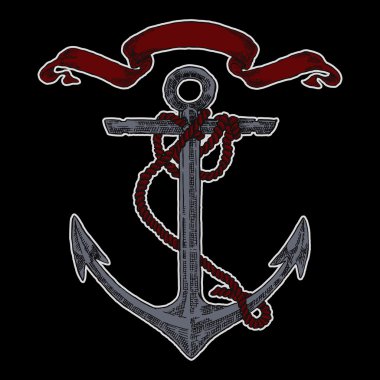 Vintage çapa grafik siyah arka plan üzerine. Elle çizilmiş vektör