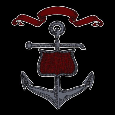 Vintage çapa grafik siyah arka plan üzerine. Elle çizilmiş vektör