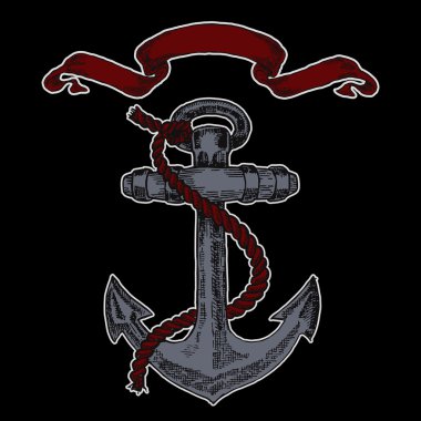 Vintage çapa grafik siyah arka plan üzerine. Elle çizilmiş vektör