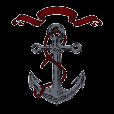 Vintage çapa grafik siyah arka plan üzerine. Elle çizilmiş vektör