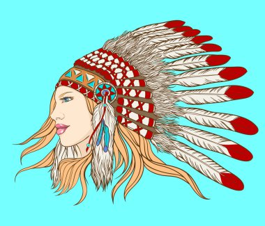 Hint Baş headdress genç güzel kız. Vektör çizim