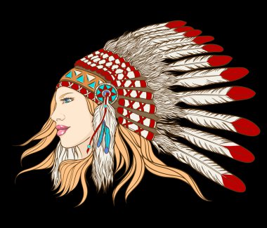 Hint Baş headdress genç güzel kız. Vektör çizim