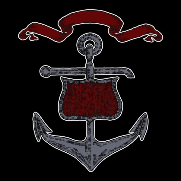 Vintage çapa grafik siyah arka plan üzerine. Elle çizilmiş vektör