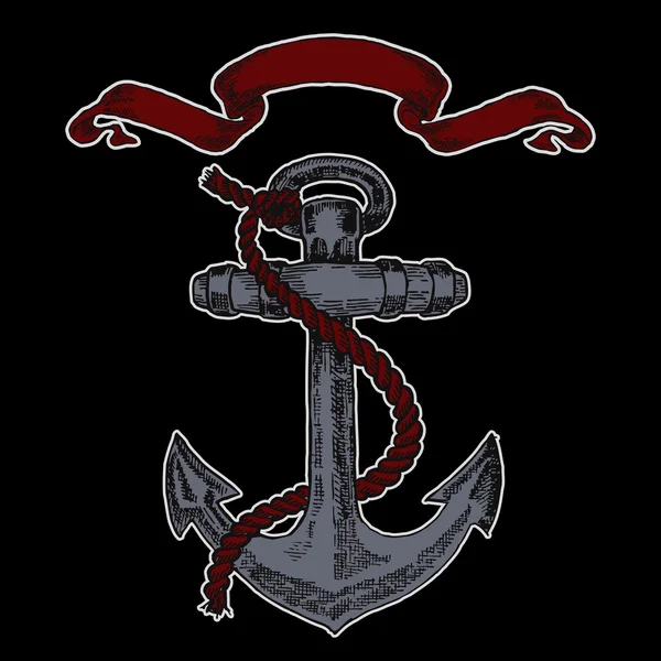 Vintage çapa grafik siyah arka plan üzerine. Elle çizilmiş vektör