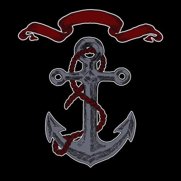 Vintage çapa grafik siyah arka plan üzerine. Elle çizilmiş vektör