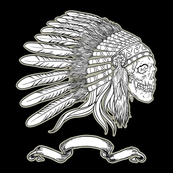 Yerli Kızılderili Şef headdress. Hint kafatası vektör çizim — Stok Vektör