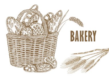 El drawm ekmek ve buğday illüstrasyon kroki tarzı