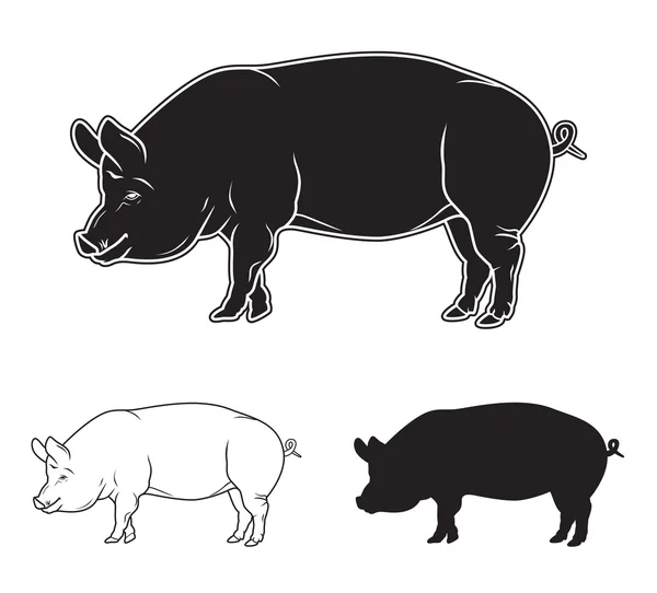 Los símbolos de la carne establecen cerdo, carne de res, cordero, conejo, acuarela de dibujo a mano — Archivo Imágenes Vectoriales