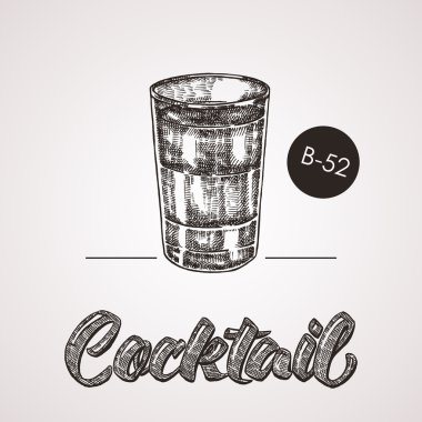 Elle çizilmiş kroki metin ile kokteyl. Vektör çizim