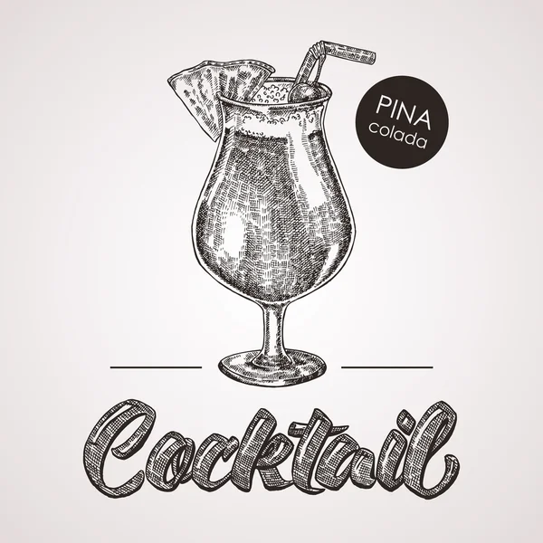 Cocktail disegnato a mano con testo. Illustrazione vettoriale — Vettoriale Stock