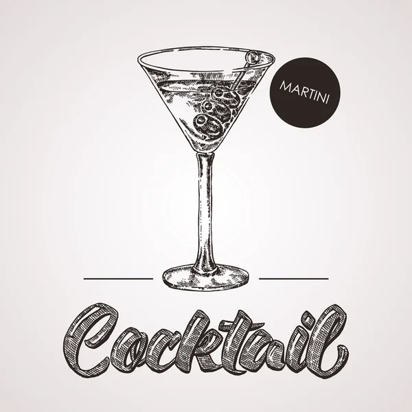 Cocktail croquis dessiné à la main avec texte. Illustration vectorielle — Image vectorielle