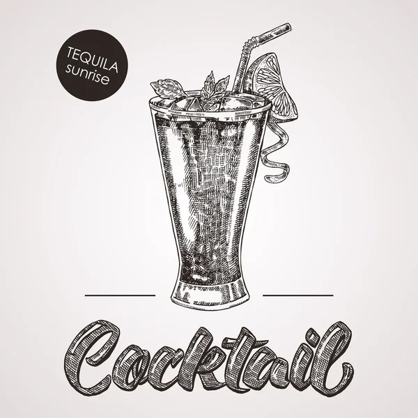 Cocktail croquis dessiné à la main avec texte. Illustration vectorielle — Image vectorielle