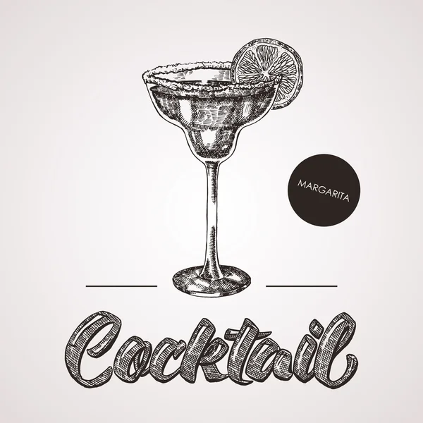 Cocktail disegnato a mano con testo. Illustrazione vettoriale — Vettoriale Stock