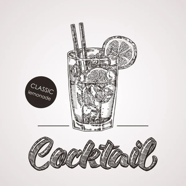 Cocktail disegnato a mano con testo. Illustrazione vettoriale — Vettoriale Stock