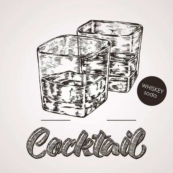 Cocktail disegnato a mano con testo. Illustrazione vettoriale — Vettoriale Stock