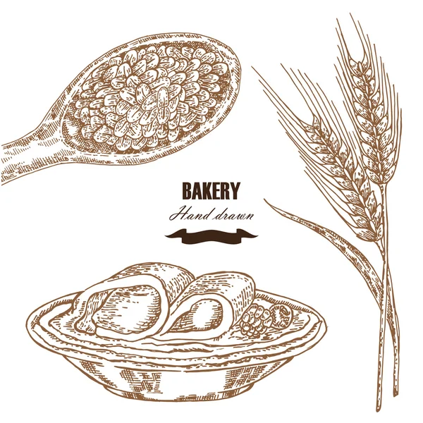 Cereales listos. Dibujo dibujado a mano ilustración trigo, cebada, romper — Archivo Imágenes Vectoriales
