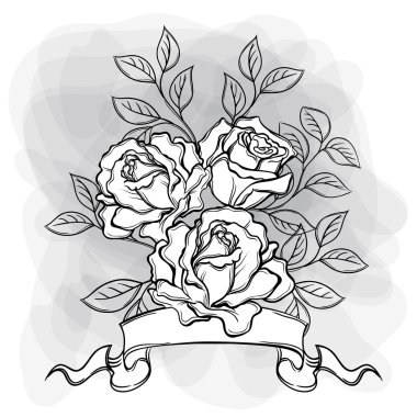 Hand drawn vintage rose flower. Decorative bouquet design art.