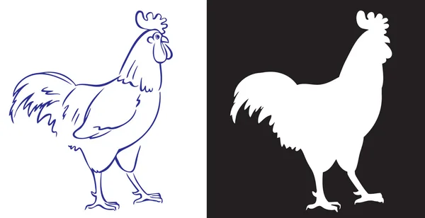 Polla en silueta blanca y negra — Archivo Imágenes Vectoriales