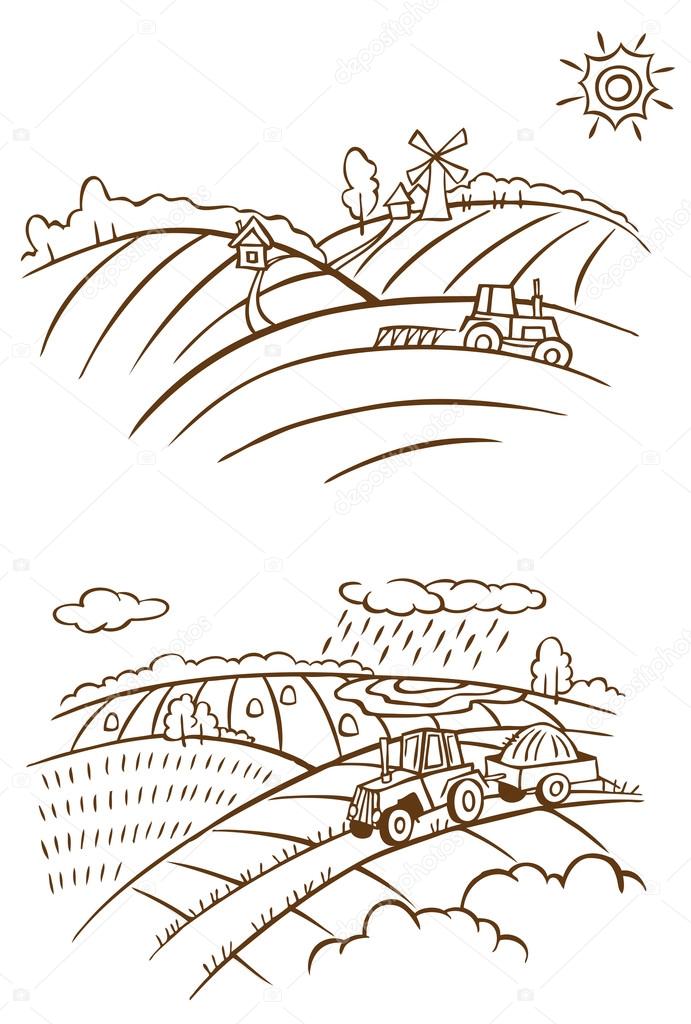 agriculture landscape with tractor