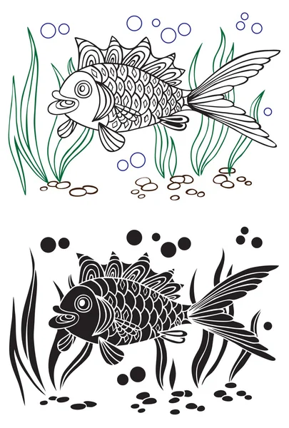 魚と海藻装飾 — ストックベクタ