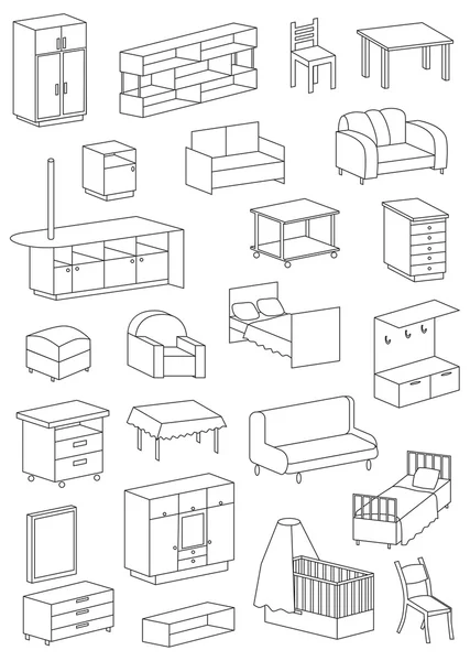 Línea de muebles iconos sobre un fondo blanco — Vector de stock