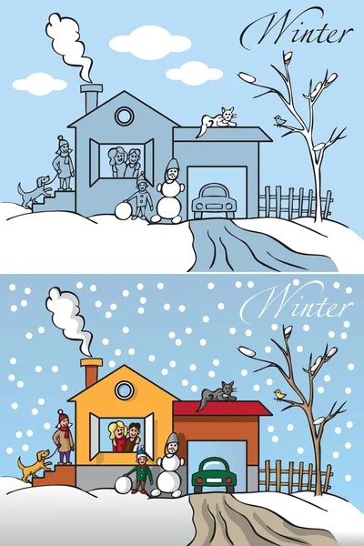 Maison d'hiver familiale — Image vectorielle