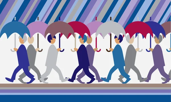 Дождь и люди с зонтиками — стоковый вектор