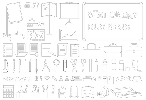 Línea de papelería de negocios iconos — Vector de stock