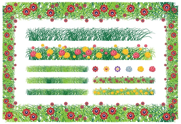 鲜花和绿草玫瑰框架 — 图库矢量图片