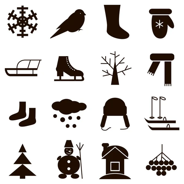 Iconos Negros Sobre Fondo Blanco Invierno — Vector de stock