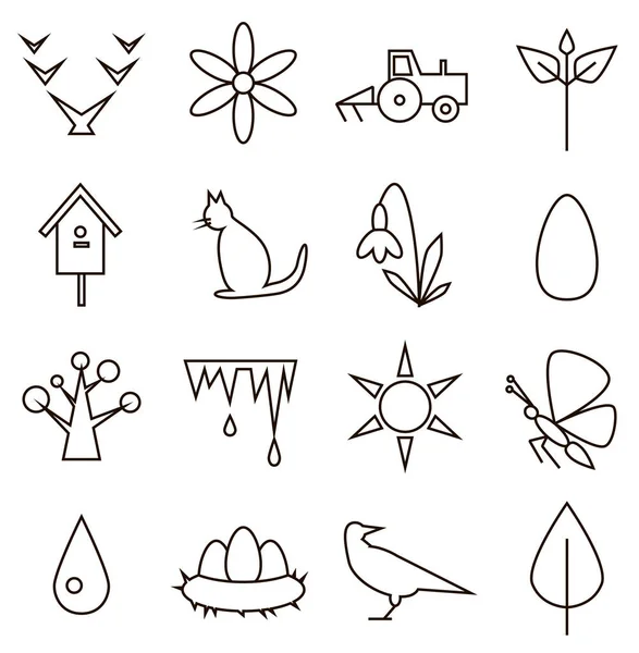 Black Line Icons White Background Depicting Different Manifestations Spring — Stock Vector