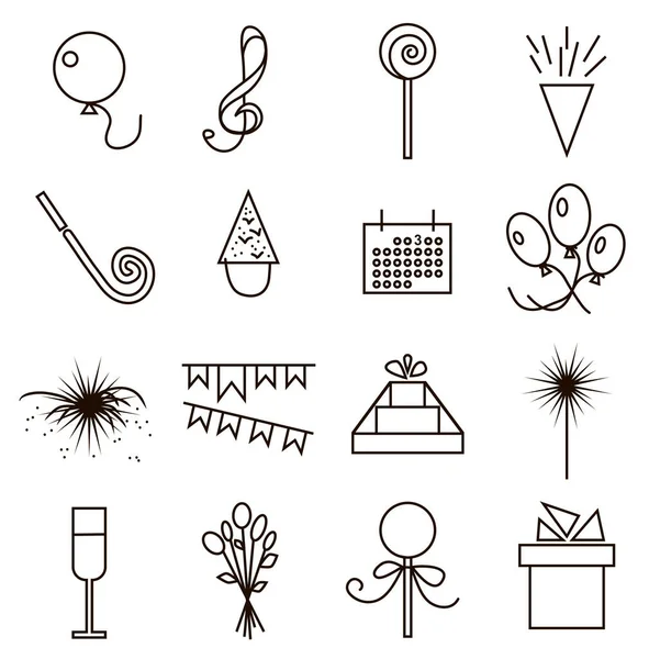 Holiday Icons Black Line White Background — Stock Vector