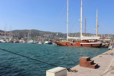 pier with yachts in Turkey. Bodrum waterfront