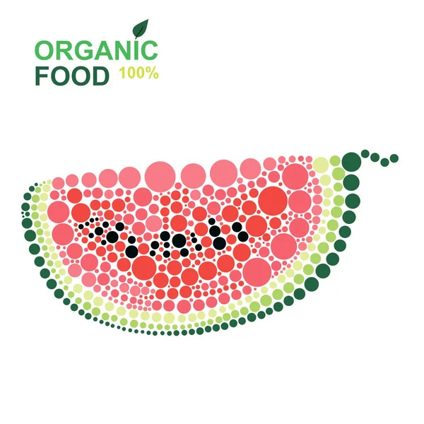 白い背景の点から作られた有機食品スイカのスライス 天然物 — ストックベクタ