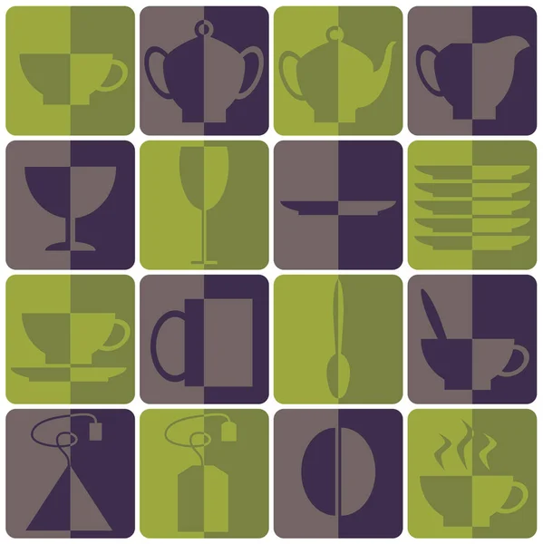 Conjunto Iconos Color Platos Para Café Mitades — Vector de stock